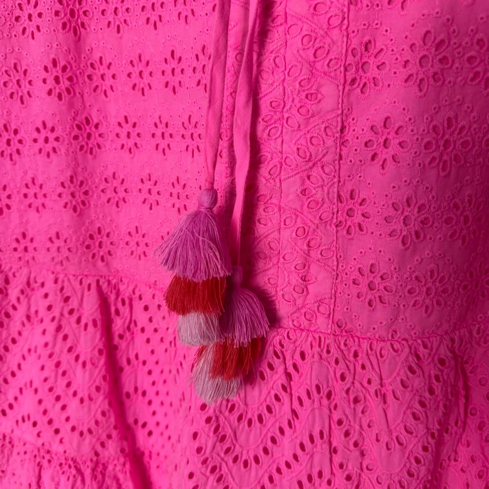 Vineyard Vines Pink Cotton Eyelet Tiered Sleeveless Top Tassels Size Small 1119 - Picture 3 of 8